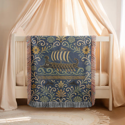 Greek Ship Woven Blanket