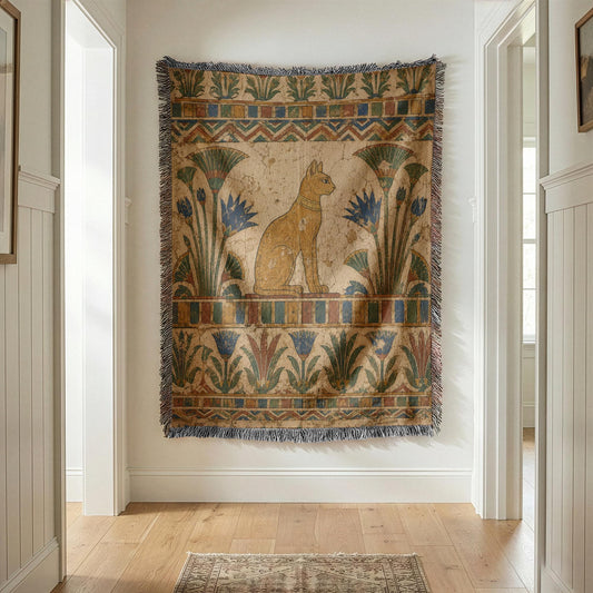 Egyptian Cat Woven Blanket