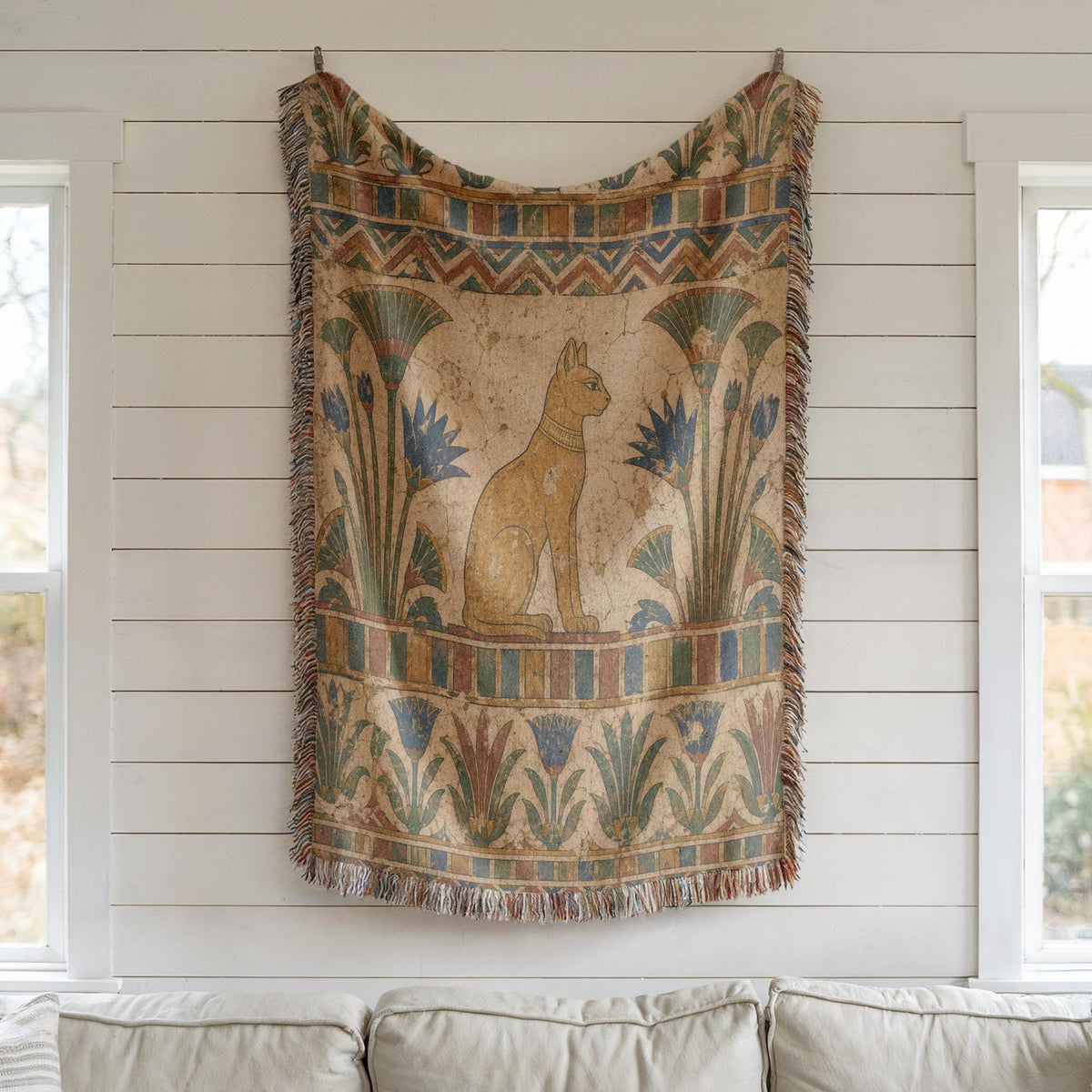 Egyptian Cat Woven Blanket
