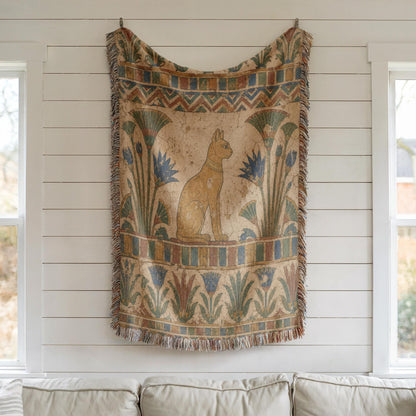 Egyptian Cat Woven Blanket
