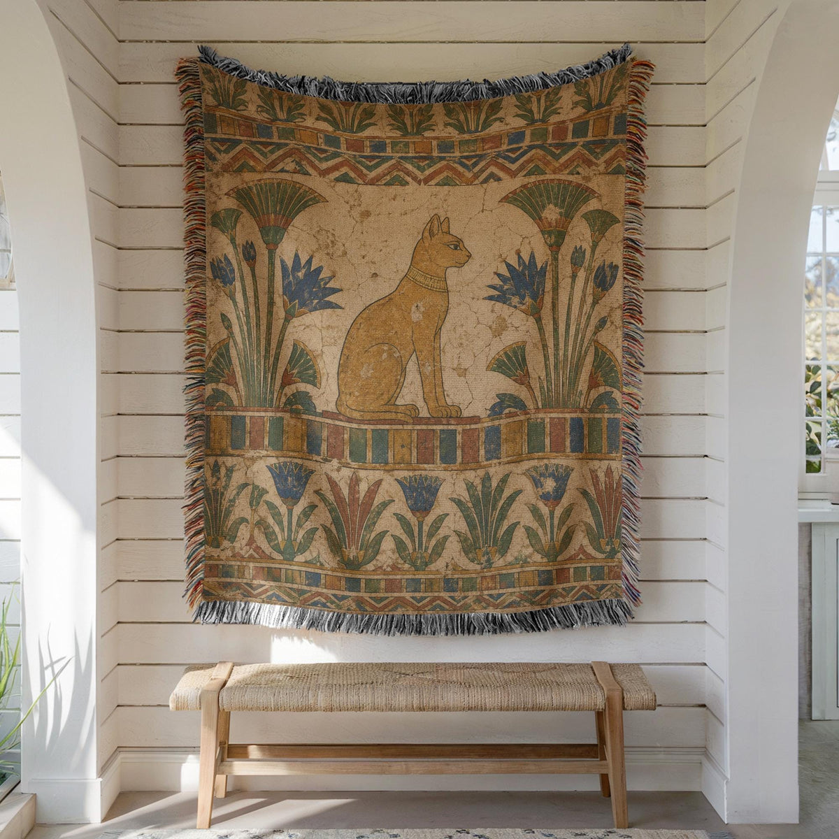 Egyptian Cat Woven Blanket