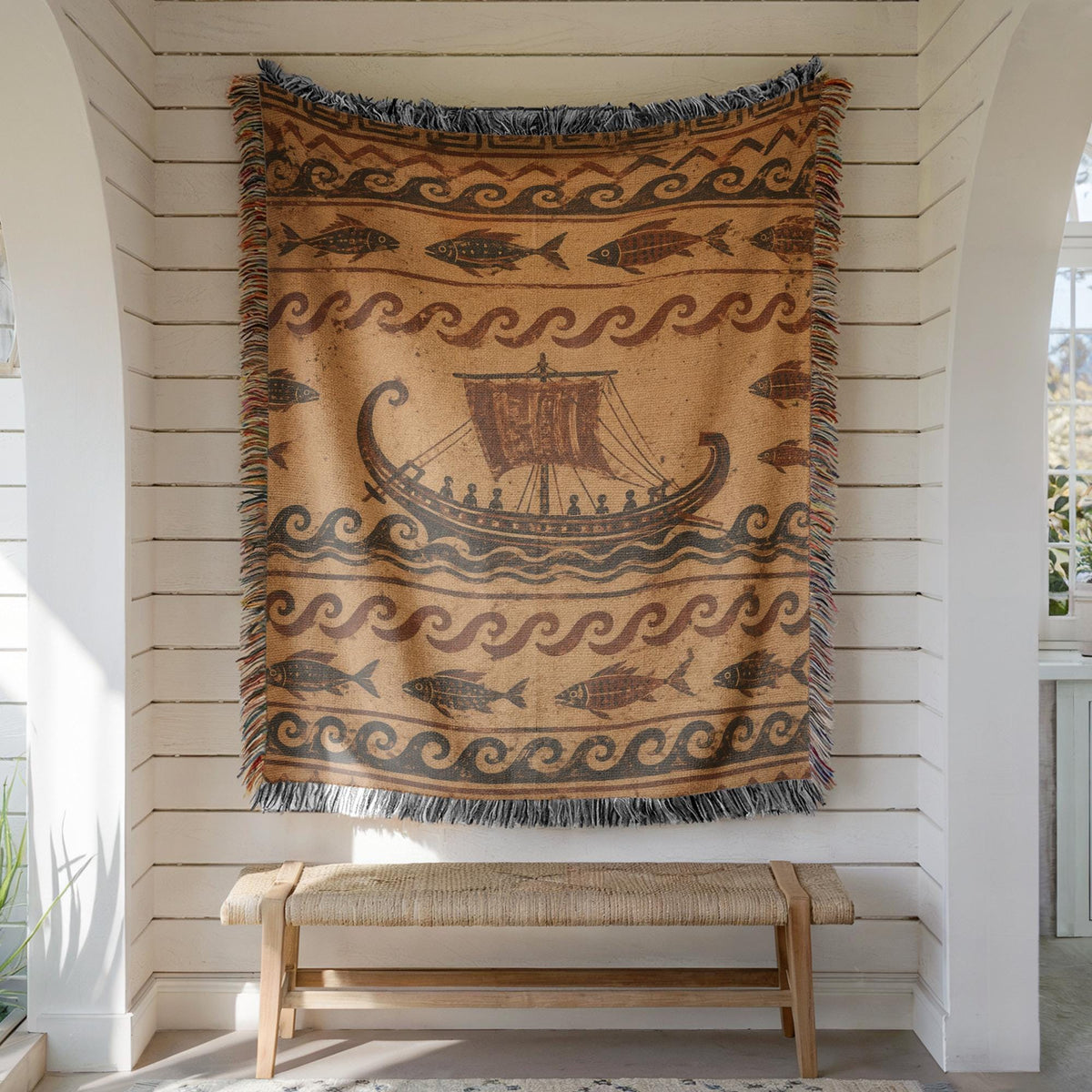 Ancient Ship Woven Blanket