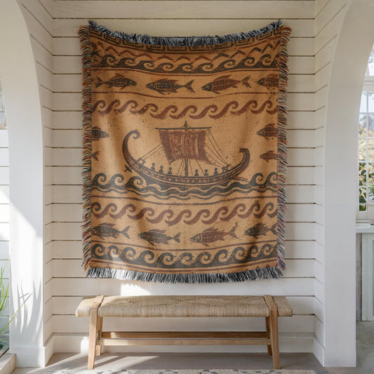 Ancient Ship Woven Blanket