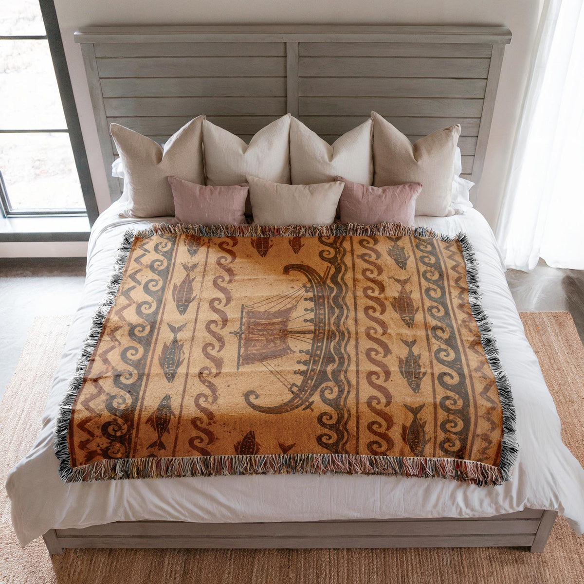 Ancient Ship Woven Blanket