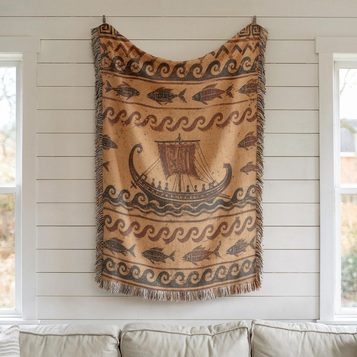 Ancient Ship Woven Blanket