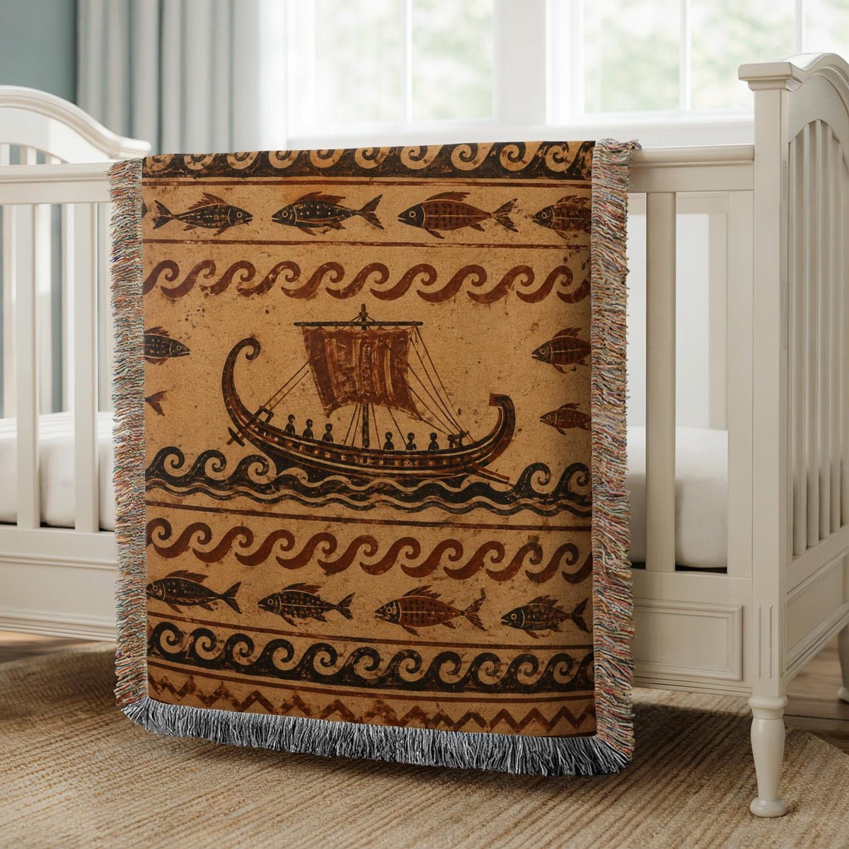 Ancient Ship Woven Blanket