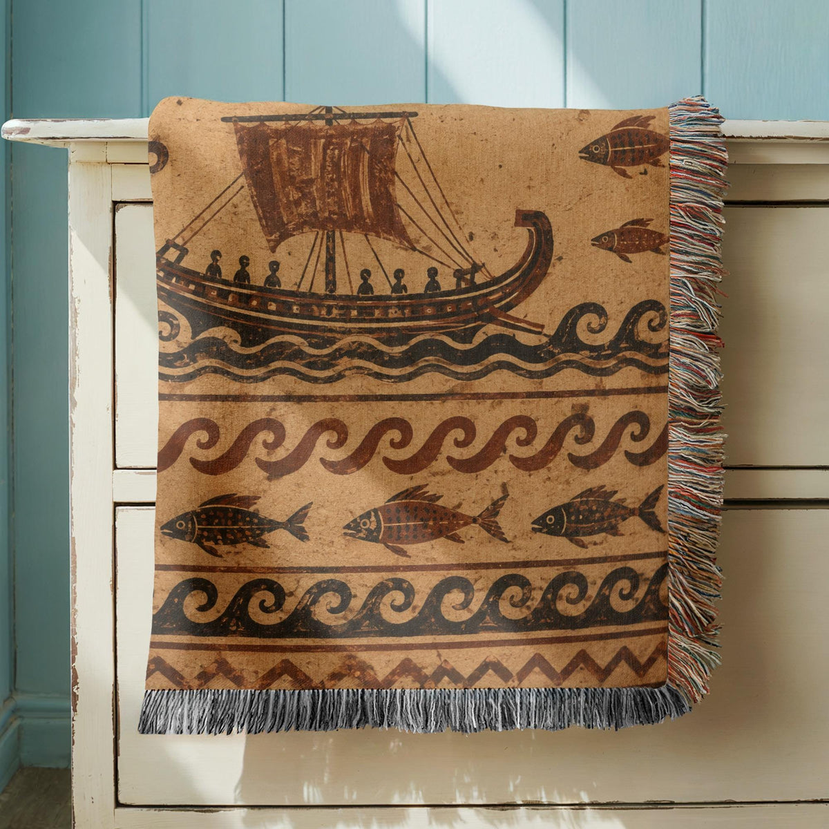 Ancient Ship Woven Blanket