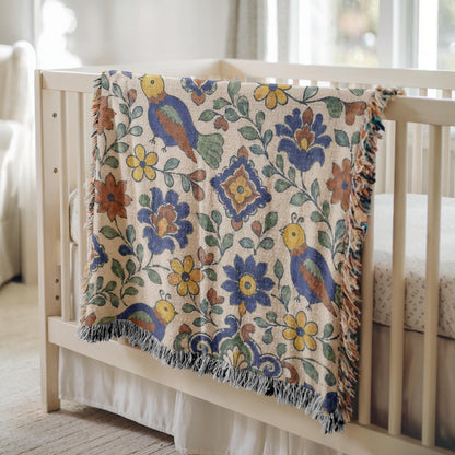 Folk Bird Woven Blanket
