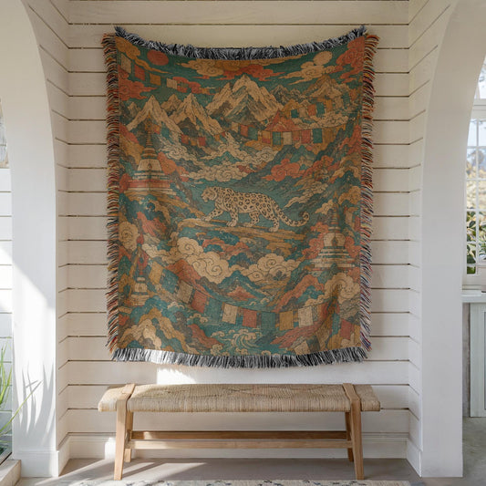 Snow Leopard Woven Blanket