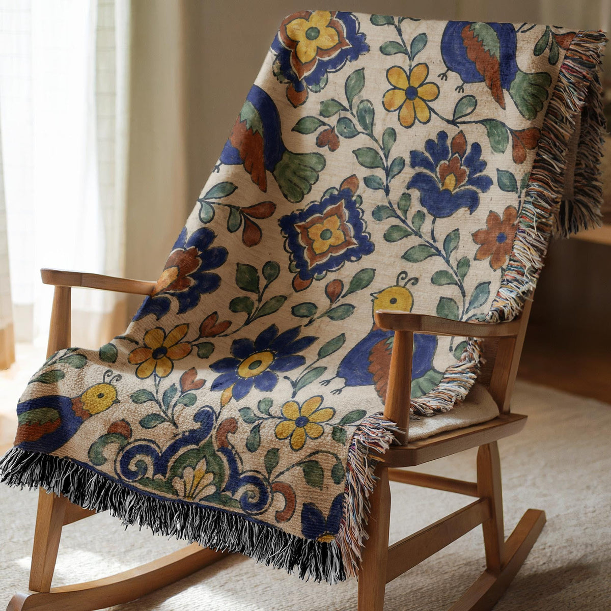 Folk Bird Woven Blanket