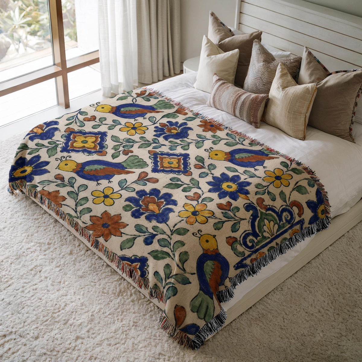 Folk Bird Woven Blanket