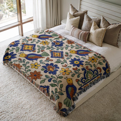 Folk Bird Woven Blanket