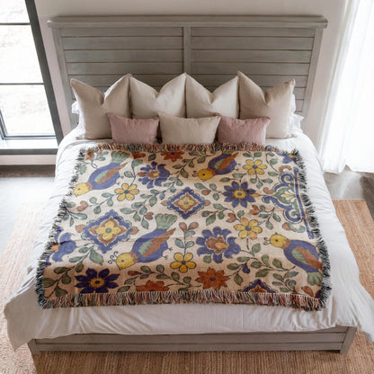 Folk Bird Woven Blanket