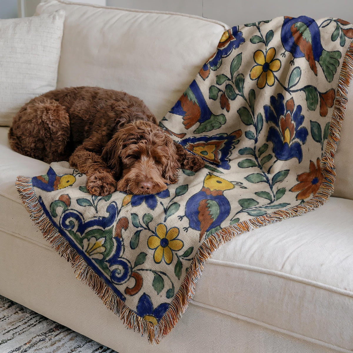 Folk Bird Woven Blanket