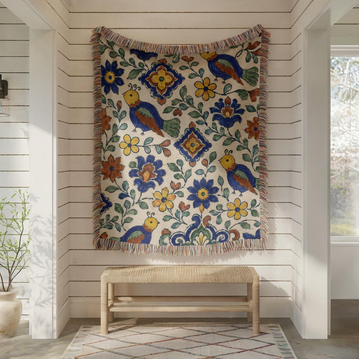 Folk Bird Woven Blanket