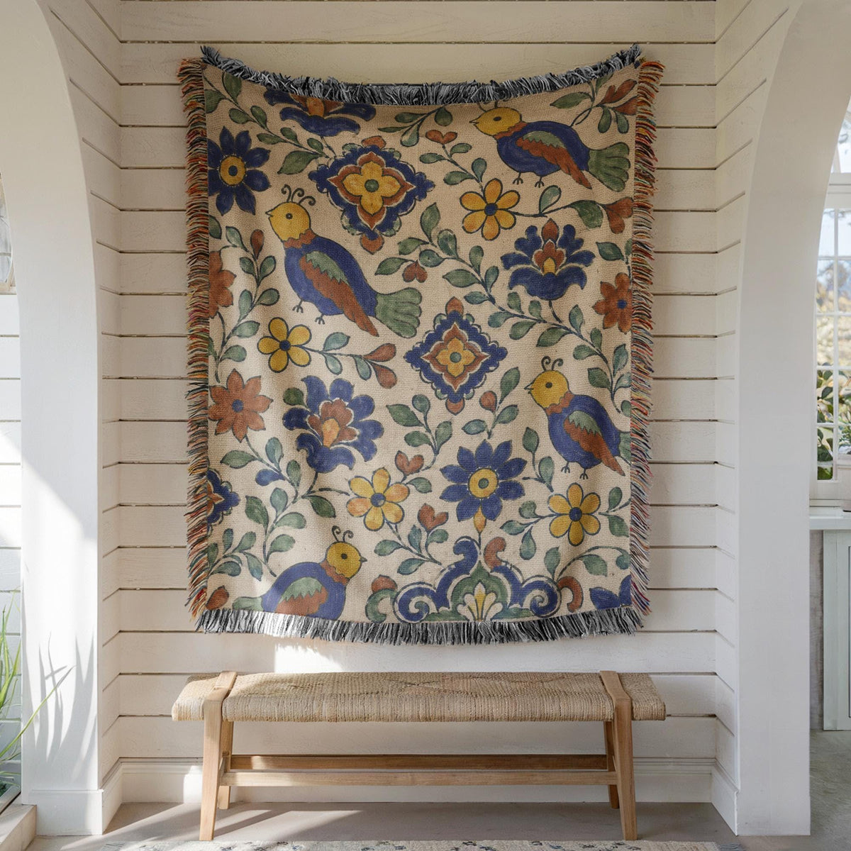 Folk Bird Woven Blanket