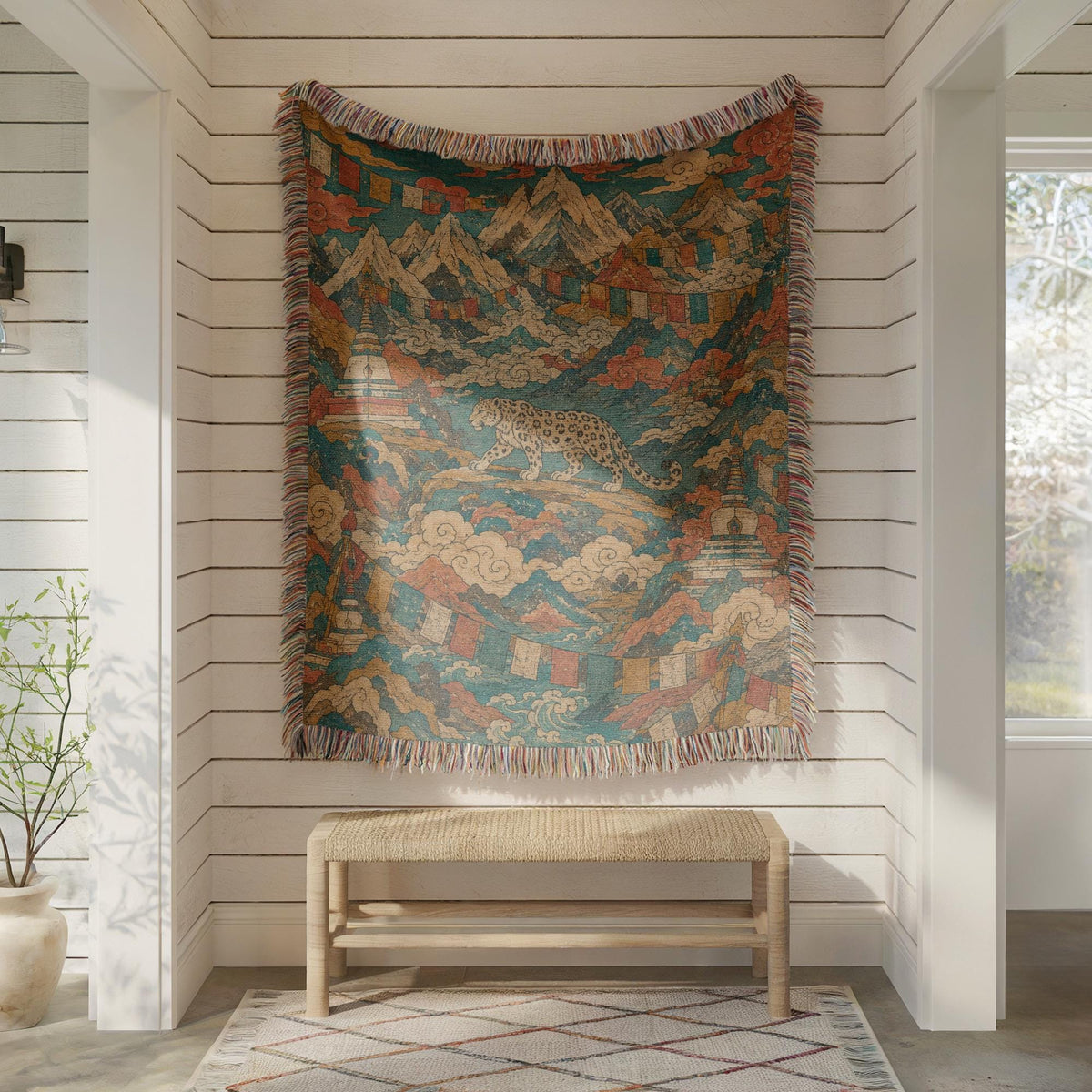 Snow Leopard Woven Blanket