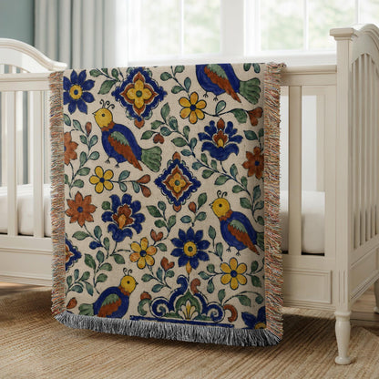 Folk Bird Woven Blanket