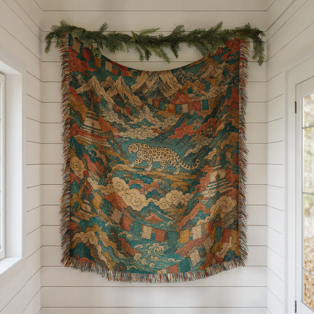 Snow Leopard Woven Blanket