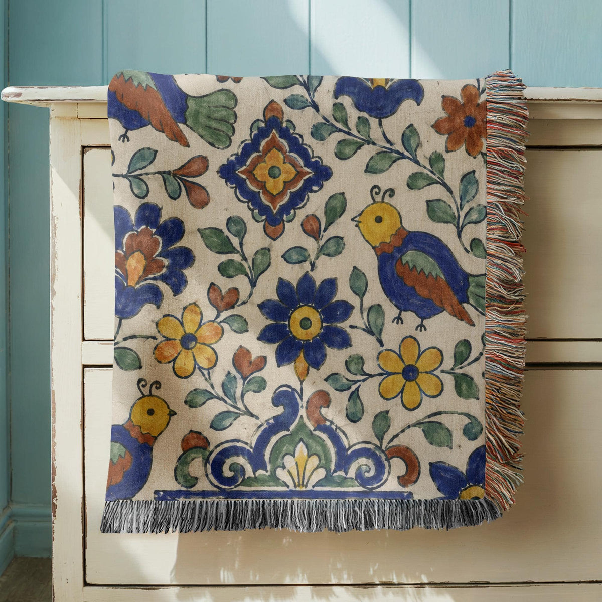 Folk Bird Woven Blanket