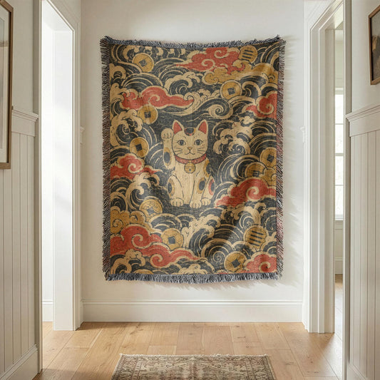 Maneki Neko Woven Blanket