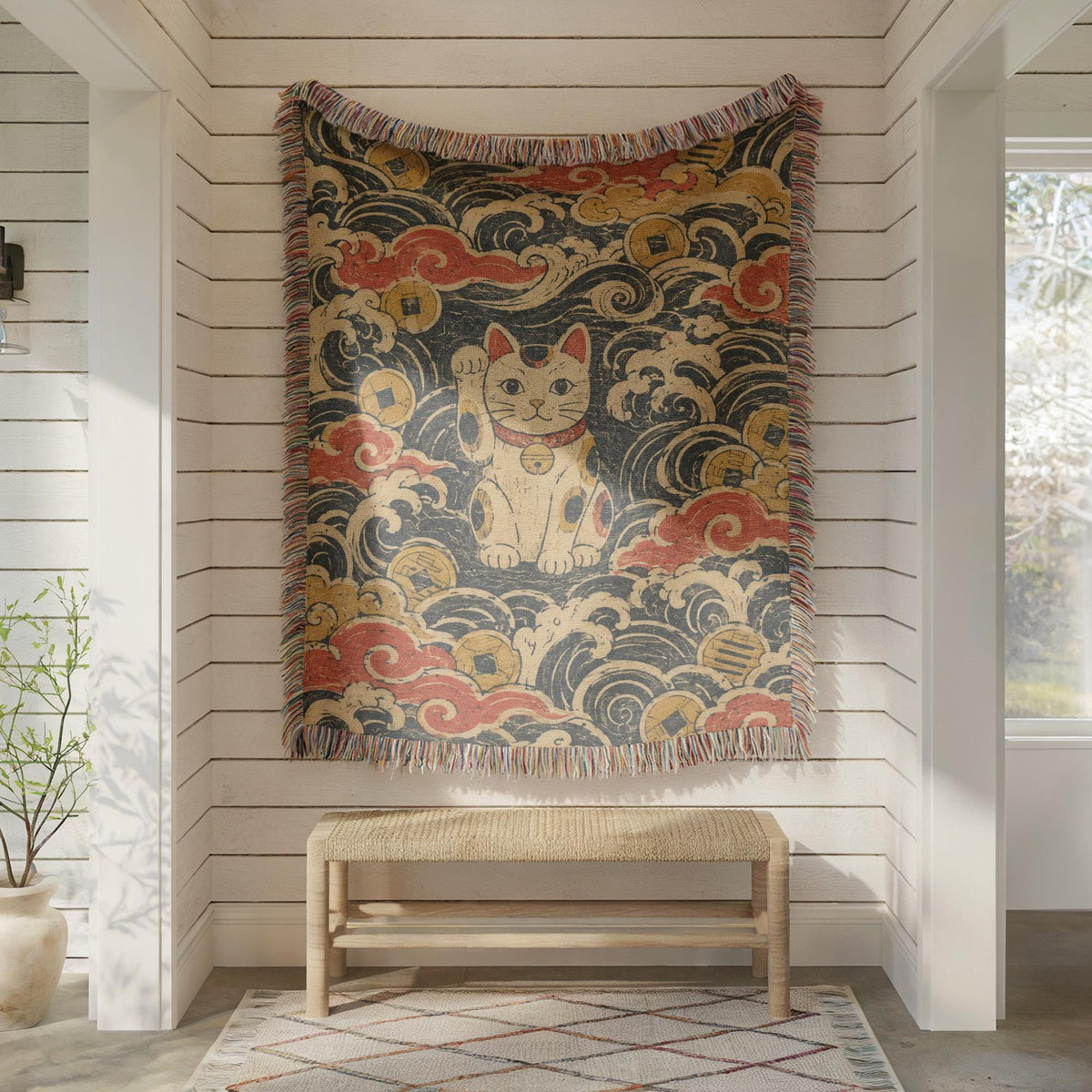 Maneki Neko Woven Blanket