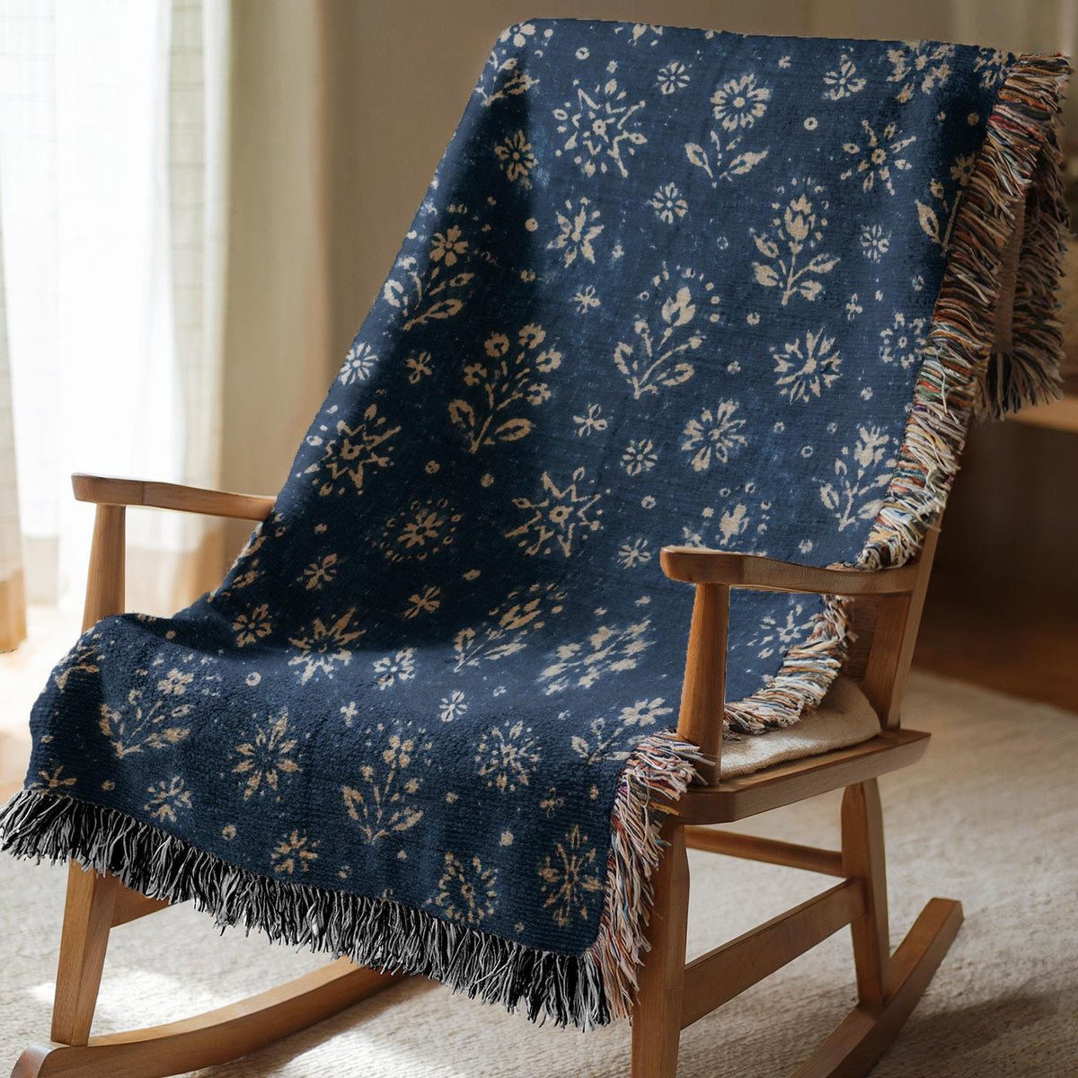 Indigo Floral Woven Blanket