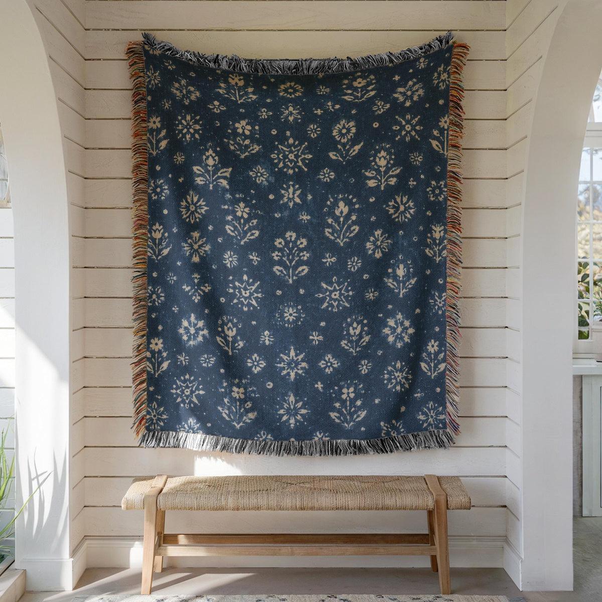 Indigo Floral Woven Blanket