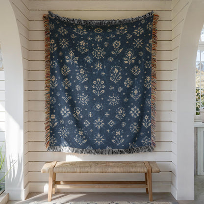 Indigo Floral Woven Blanket