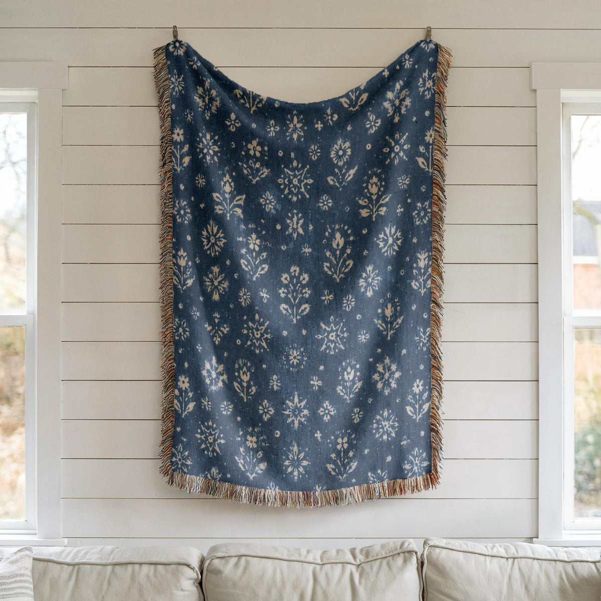 Indigo Floral Woven Blanket
