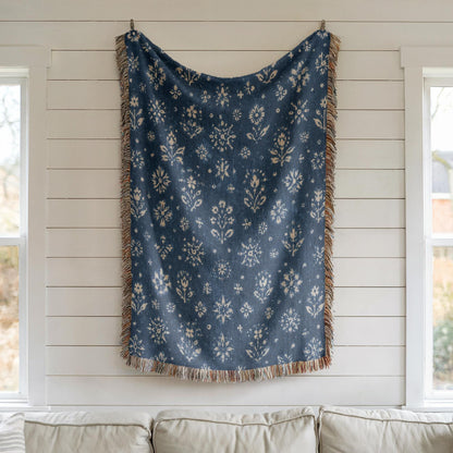 Indigo Floral Woven Blanket