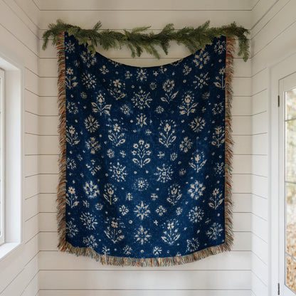 Indigo Floral Woven Blanket