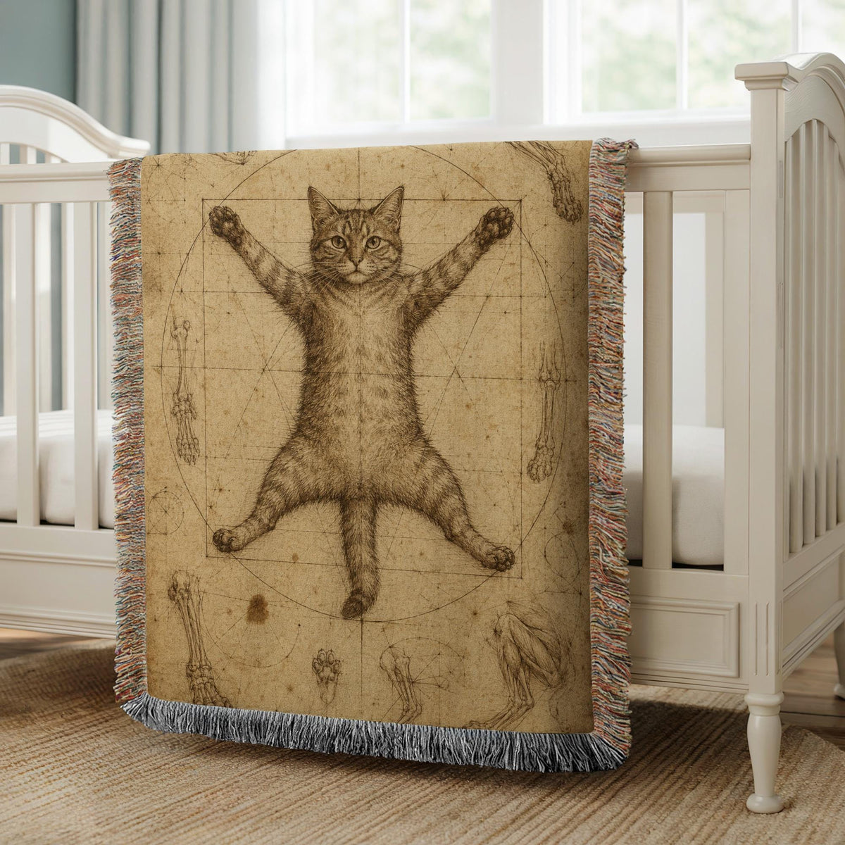 Vitruvian Cat Woven Blanket