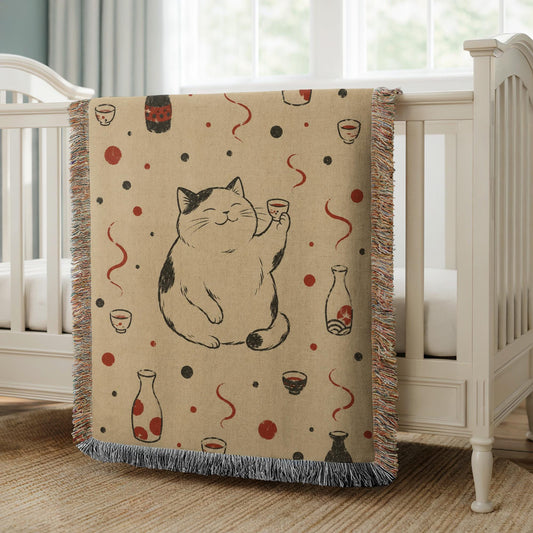 Sake Cat Woven Blanket