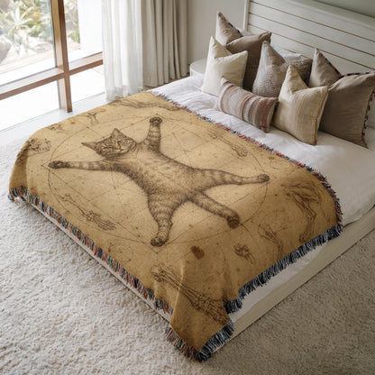 Vitruvian Cat Woven Blanket