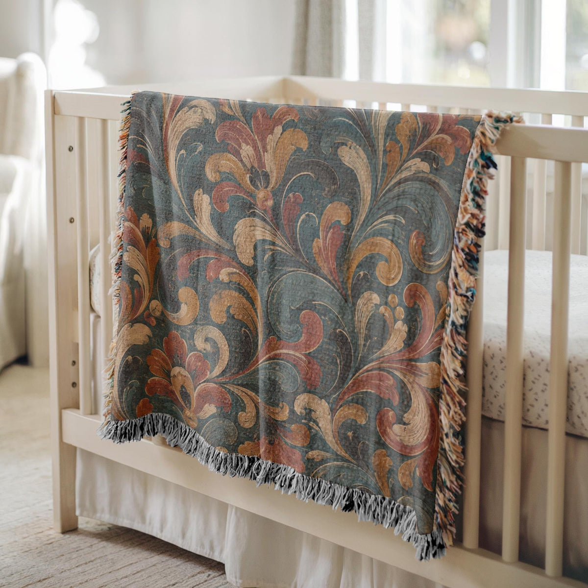 Norwegian Rosemaling Woven Blanket