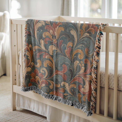 Norwegian Rosemaling Woven Blanket
