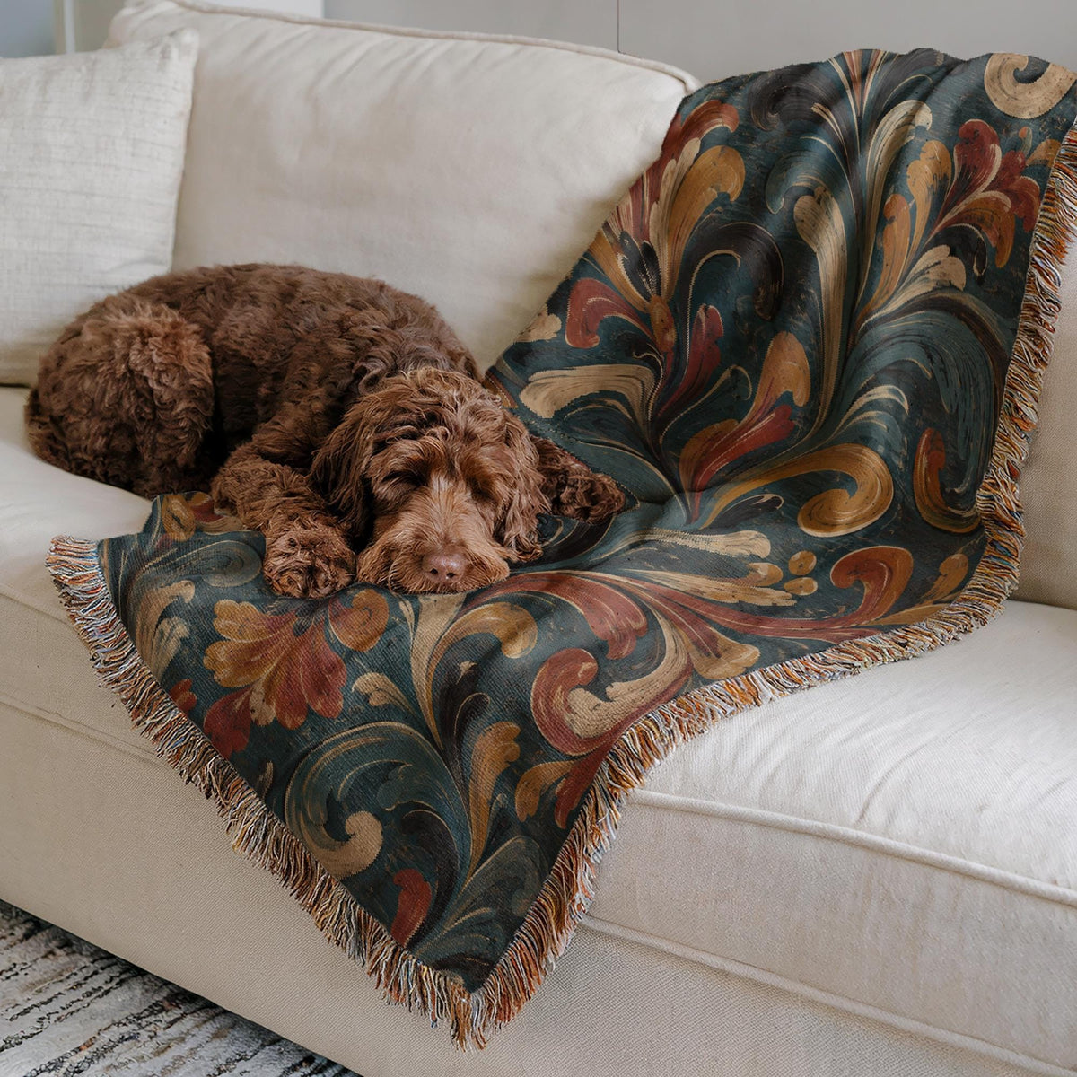 Norwegian Rosemaling Woven Blanket