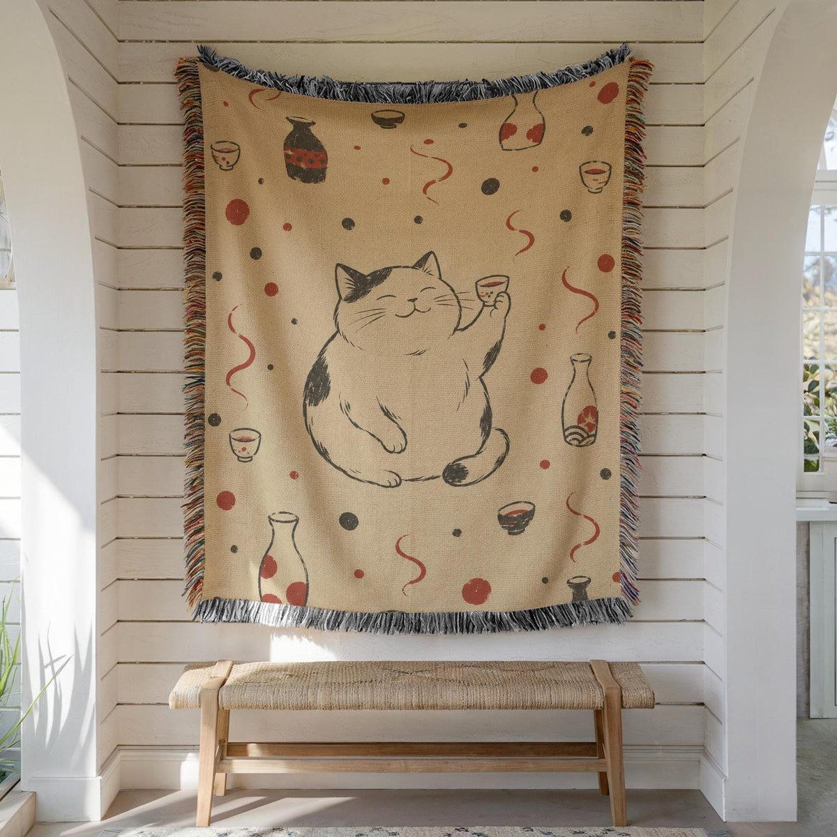 Sake Cat Woven Blanket