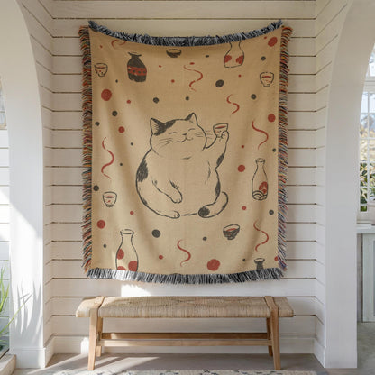 Sake Cat Woven Blanket