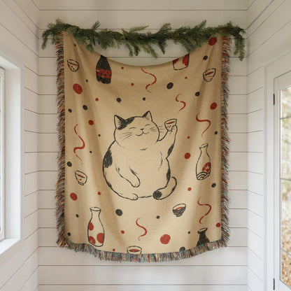 Sake Cat Woven Blanket