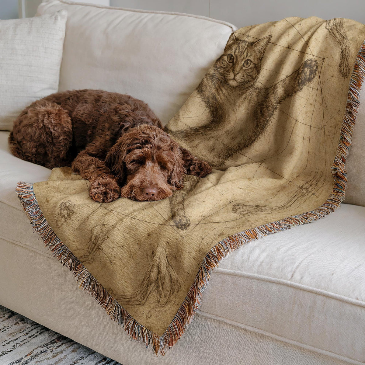 Vitruvian Cat Woven Blanket