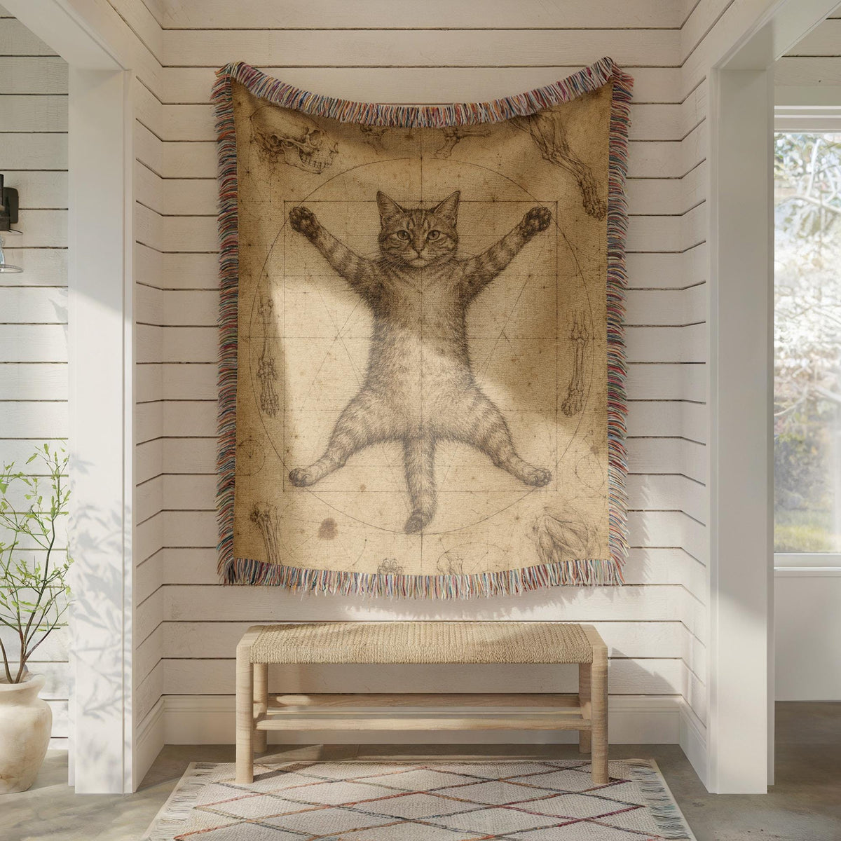 Vitruvian Cat Woven Blanket