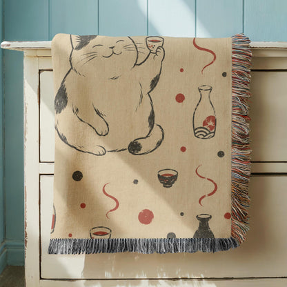 Sake Cat Woven Blanket