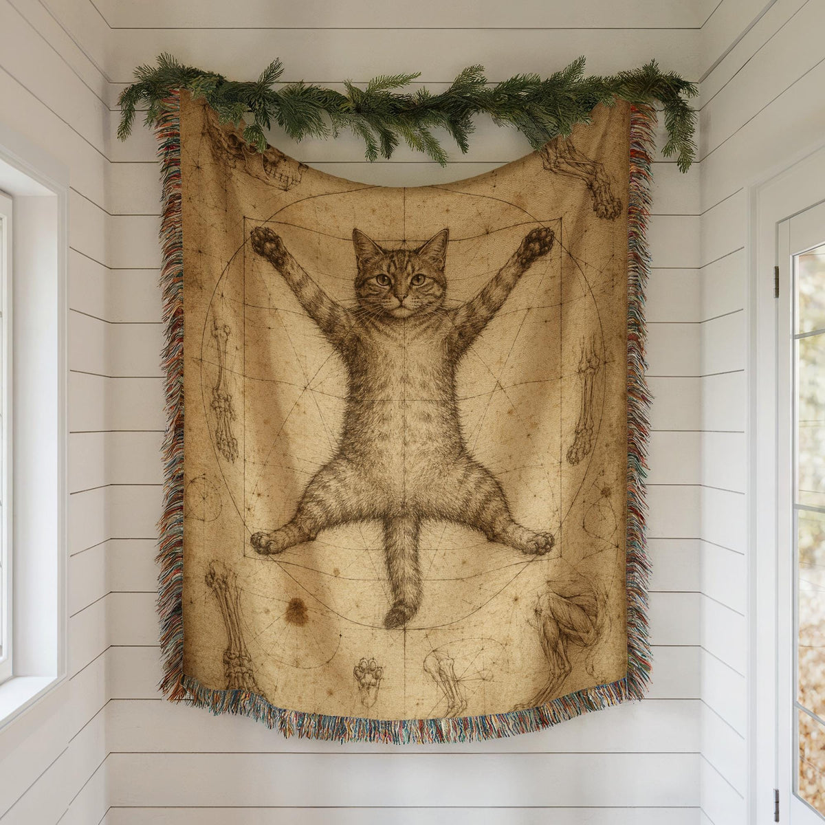 Vitruvian Cat Woven Blanket