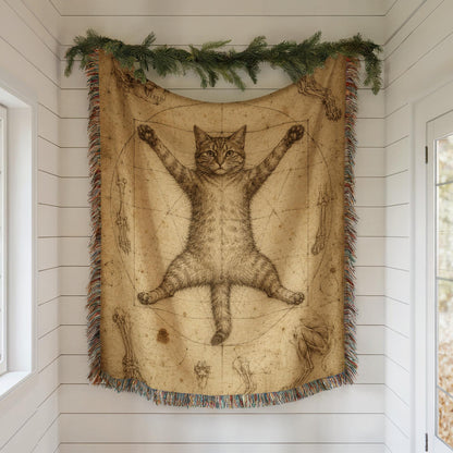 Vitruvian Cat Woven Blanket