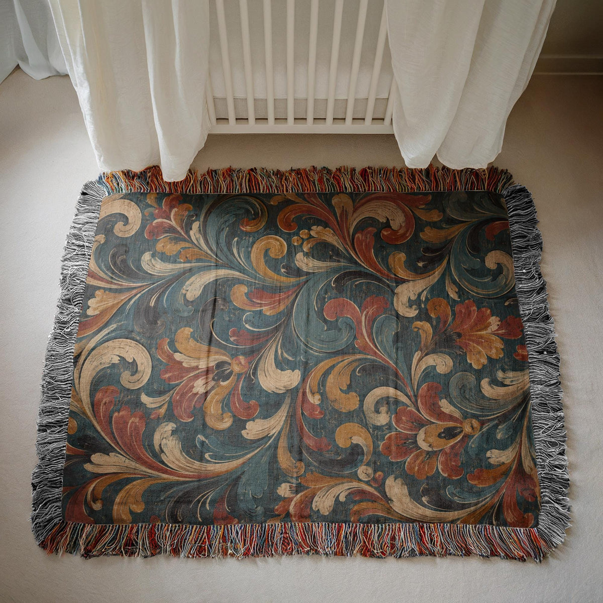 Norwegian Rosemaling Woven Blanket