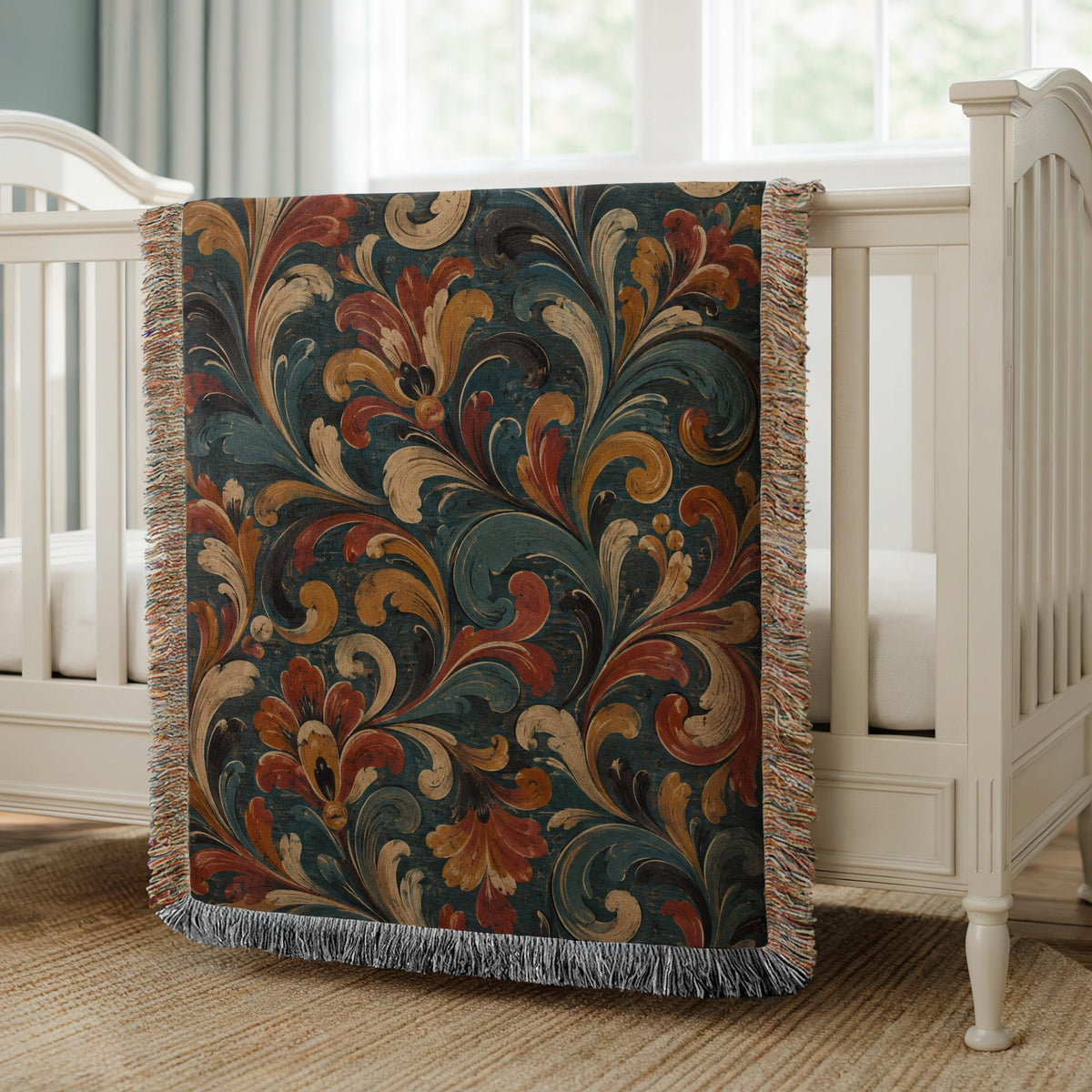 Norwegian Rosemaling Woven Blanket