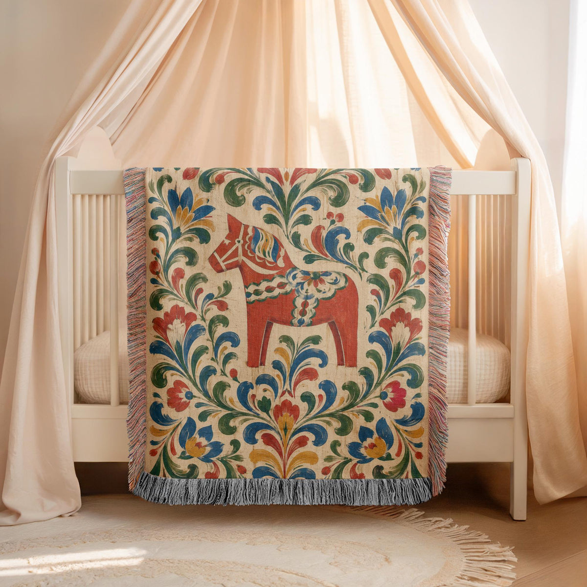 Swedish Dala Horse Woven Blanket