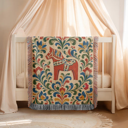 Swedish Dala Horse Woven Blanket